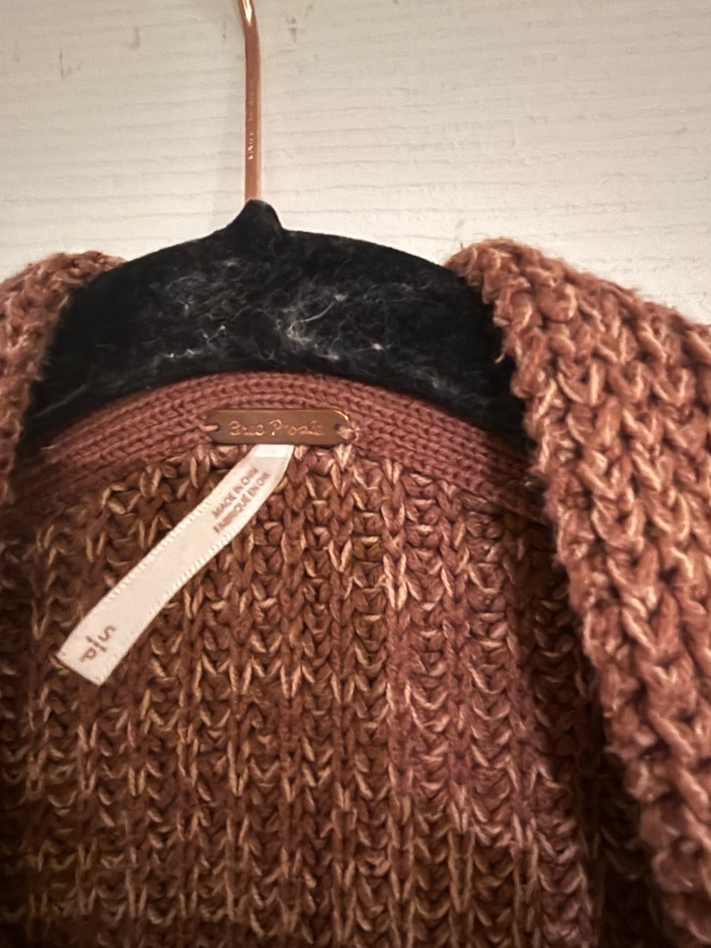 Free People Chunky Open-Front Cardigan in Warm Brown - Picture 3 of 4